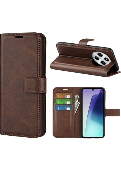 Xiaomi Redmi Için 14C 4g Standlı Kılıf Çizilmez Buzağı Dokulu Deri Telefon Kapağı-Koyu Kahverengi (Yurt Dışından) indirimleri