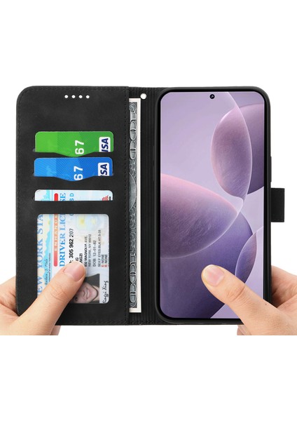 Xiaomi Poco F6 Pro 5g Cüzdan Telefon Kılıfı Deri Kapak Hatları Baskılı-Siyah (Yurt Dışından) modelleri