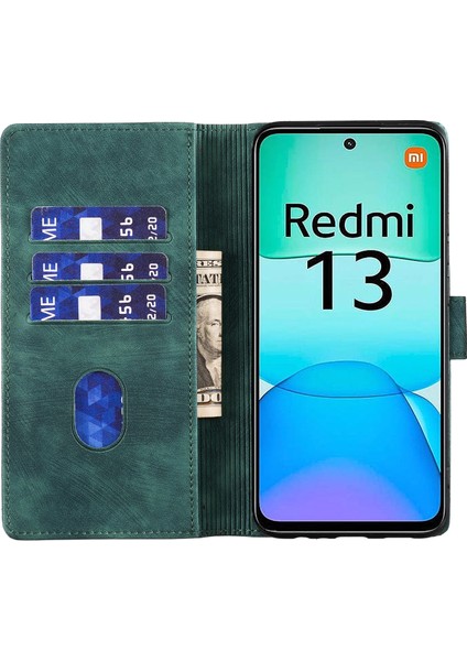 Xiaomi Redmi 13 4g/13 5g Kılıf Kalp Kedi Katlanır Stand Pu Deri Telefon Kapağı-Yeşil (Yurt Dışından)