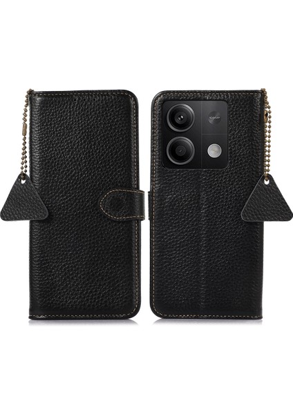 Xiaomi Redmi Note 13 5g Telefon Kılıfı Için Rfıd Engelleme Hakiki Inek Deri Kapak Çevirin-Siyah (Yurt Dışından)