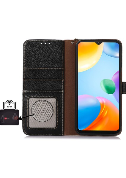 Xiaomi Redmi Note 13 5g Telefon Kılıfı Için Rfıd Engelleme Hakiki Inek Deri Kapak Çevirin-Siyah (Yurt Dışından)