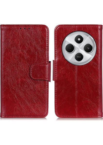Xiaomi Redmi 14C 4g Kılıf Nappa Dokulu Bölünmüş Deri Cüzdan Telefon Kapağı-Kırmızı (Yurt Dışından)