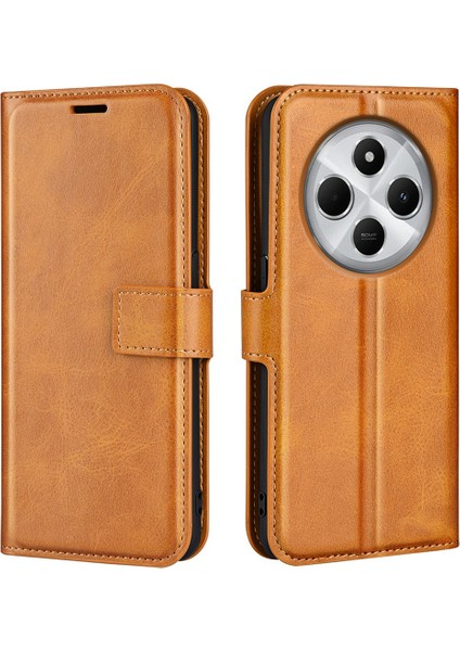 Xiaomi Redmi 14C 4g Standlı Kılıf Için Çizilmez Buzağı Dokulu Deri Telefon Kapağı-Sarı (Yurt Dışından)