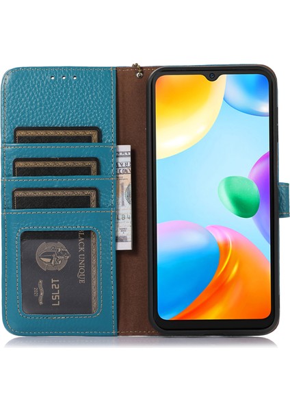 Xiaomi Redmi Note 13 5g Telefon Kılıfı Için Rfıd Engelleme Hakiki Inek Deri Kapak Çevirin-Mavi (Yurt Dışından)