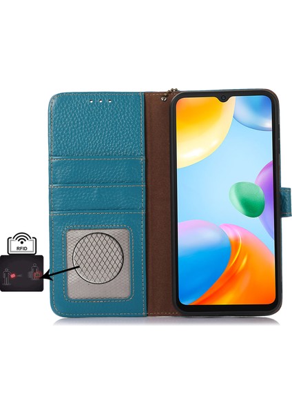 Xiaomi Redmi Note 13 5g Telefon Kılıfı Için Rfıd Engelleme Hakiki Inek Deri Kapak Çevirin-Mavi (Yurt Dışından)