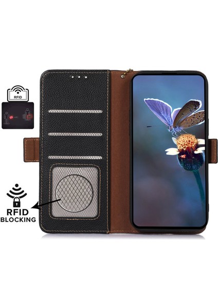 Xiaomi Redmi Note 13 4g Cüzdan Kılıf Hakiki Inek Deri Telefon Kapağı Rfıd Engelleme-Siyah (Yurt Dışından)