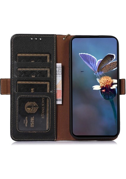 Xiaomi Redmi Note 13 4g Cüzdan Kılıf Hakiki Inek Deri Telefon Kapağı Rfıd Engelleme-Siyah (Yurt Dışından)