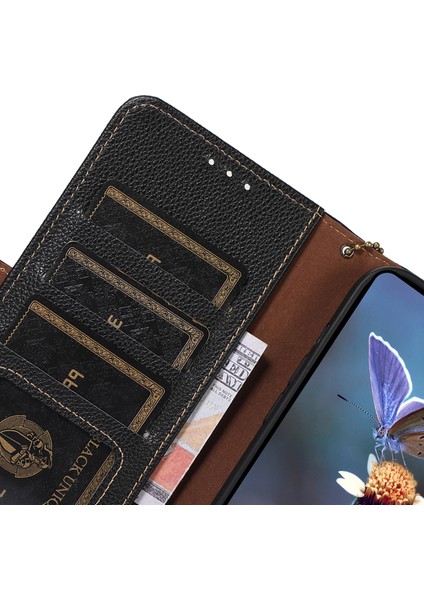 Xiaomi Redmi Note 13 4g Cüzdan Kılıf Hakiki Inek Deri Telefon Kapağı Rfıd Engelleme-Siyah (Yurt Dışından)