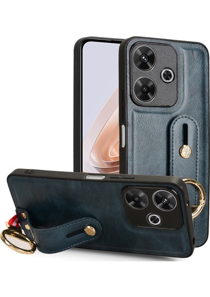 Xiaomi Redmi 13 5g/4g Kılıf Bileklik Kickstand Deri+Pc+Tpu Şişe Açacağı ile Telefon Kapağı-Mavi (Yurt Dışından)