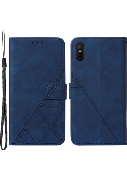 Pb2 Serisi Şık Baskı Hatları Pu Deri Çevirme Cüzdan Kılıf Standı Telefon Kaplama Kabuk Için Xiaomi Redmi 9AT -Sapphire (Yurt Dışından)