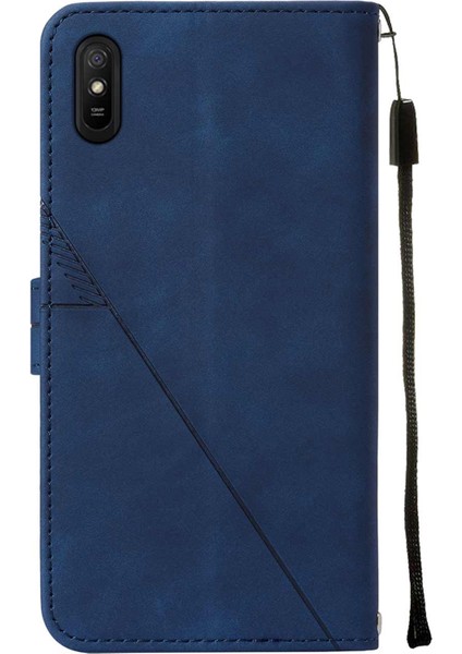 Pb2 Serisi Şık Baskı Hatları Pu Deri Çevirme Cüzdan Kılıf Standı Telefon Kaplama Kabuk Için Xiaomi Redmi 9AT -Sapphire (Yurt Dışından)