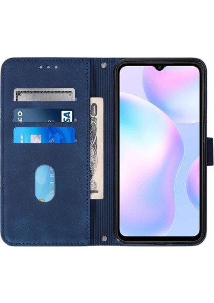 Pb2 Serisi Şık Baskı Hatları Pu Deri Çevirme Cüzdan Kılıf Standı Telefon Kaplama Kabuk Için Xiaomi Redmi 9AT -Sapphire (Yurt Dışından)