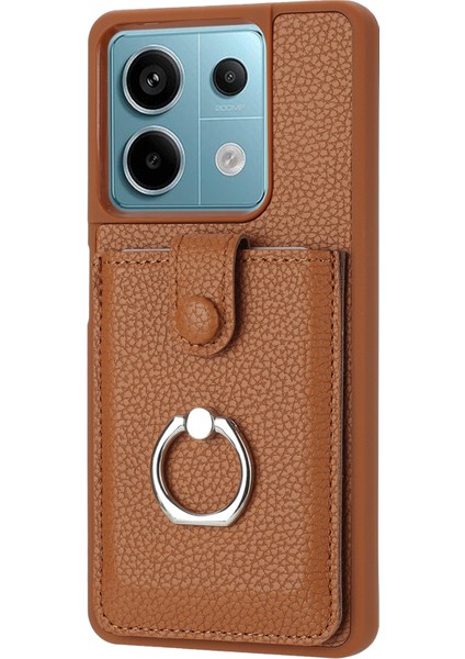 Xiaomi Poco X6 5g Kılıf Çizim Tipi Kart Yuvaları Litchi Doku Deri Arka Kapak Halkalı Kickstand-Kahverengi (Yurt Dışından) modelleri