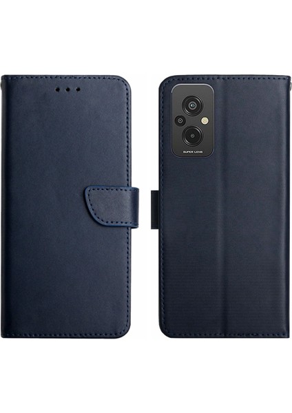 Xiaomi Redmi Için 11 Prime 4g HT02 Hakiki Deri Manyetik Toka Nappa Doku Cüzdan Kılıf Standı Fonksiyonu Flip Telefon Kapak Kabuk-Mavi (Yurt Dışından)