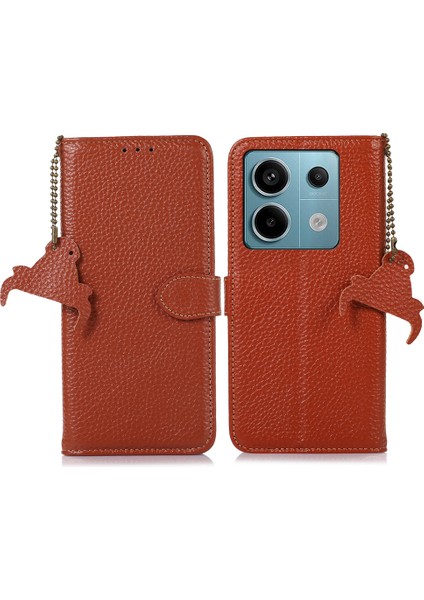 Xiaomi Redmi Note 13 Pro 5g Telefon Kılıfı Için Hakiki Inek Deri Kapak Kart Sahibinin-Kahverengi (Yurt Dışından)
