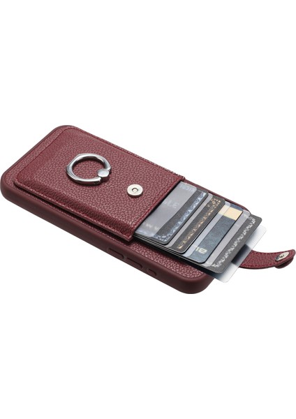 Xiaomi Poco X6 5g Kılıf Çizim Tipi Kart Yuvaları Litchi Doku Deri Arka Kapak Halkalı Kickstand-Şarap Kırmızı (Yurt Dışından) fiyatları