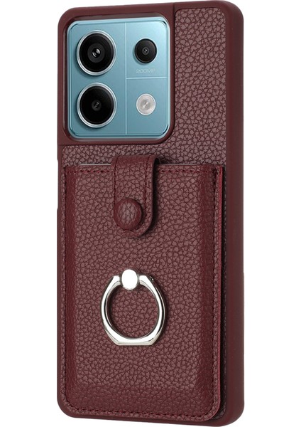 Xiaomi Poco X6 5g Kılıf Çizim Tipi Kart Yuvaları Litchi Doku Deri Arka Kapak Halkalı Kickstand-Şarap Kırmızı (Yurt Dışından) modelleri