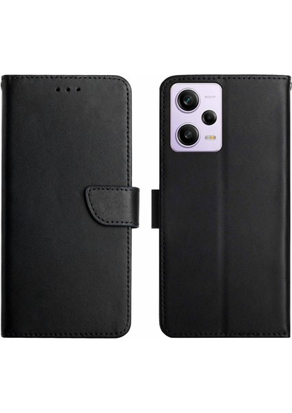 Xiaomi Redmi Için Not 12 Pro 5g HT02 Anti-Düşme Hakiki Deri Manyetik Toka Nappa Doku Cüzdan Kılıf Stand Fonksiyonu Çevirmeli Telefon Kapağı Kabuk-Siyah (Yurt Dışından)