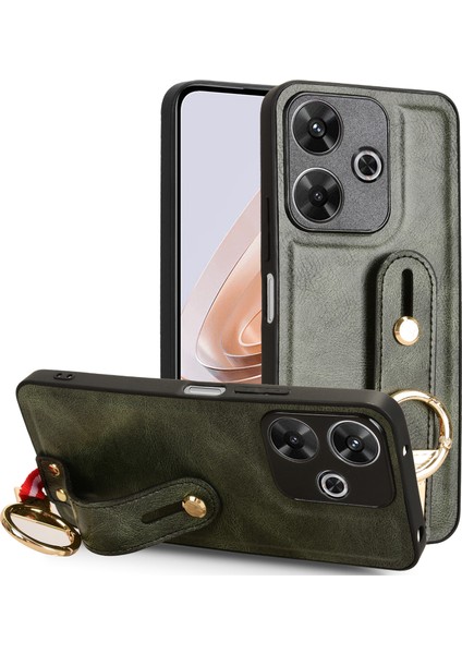Xiaomi Redmi 13 5g/4g Kılıf Bileklik Kickstand Deri+Pc+Tpu Şişe Açacağı ile Telefon Kapağı-Yeşil (Yurt Dışından)