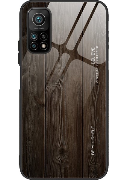 Xiaomi Redmi K30S-SIYAH Için Ahşap Doku Tpu Kenar + Temperli Cam Telefon Kılıfı (Yurt Dışından)