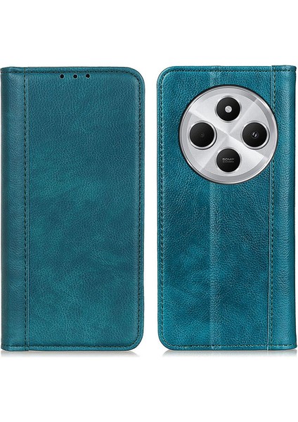 Xiaomi Redmi 14C 4g Standlı Kılıf Için Bölünmüş Deri Litchi Doku Cüzdan Telefon Kapağı-Yeşil (Yurt Dışından)