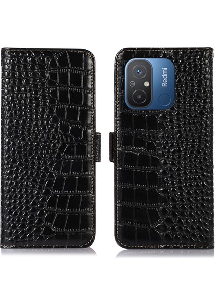 Xiaomi Redmi 12C 4g Için Rfıd Engelleme Kılıfı Hakiki Dana Derisi Deri Standı Cüzdan Cep Telefonu Kapağı-Siyah (Yurt Dışından)