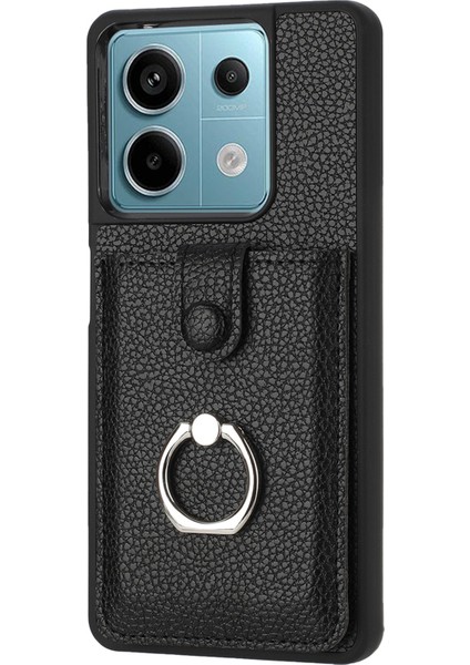 Xiaomi Poco X6 5g Kılıf Çizim Tipi Kart Yuvaları Litchi Doku Deri Arka Kapak Halkalı Kickstand-Siyah (Yurt Dışından) modelleri