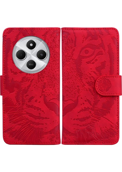 Xiaomi Redmi 14C 4g Kılıf Tiger Baskı Deri Cüzdan Telefon Kapağı-Kırmızı (Yurt Dışından)
