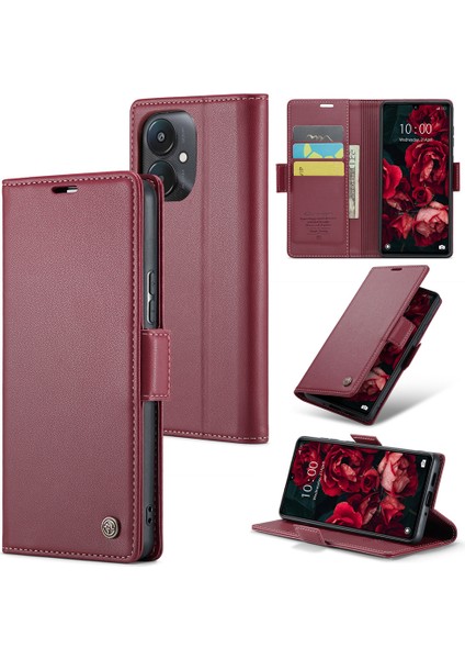 Xiaomi Redmi 13C 4g/redmi 13C 5g Kılıf Parlak Rfıd Engelleme Cüzdan Kapağı-Kırmızı (Yurt Dışından)