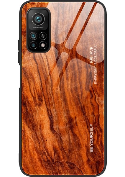 Xiaomi Redmi K30S-KOYU Kahverengi Için Ahşap Doku Tpu Kenar + Temperli Cam Telefon Kılıfı (Yurt Dışından)