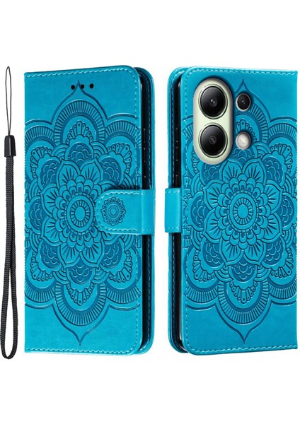 Xiaomi Redmi Note 13 4g Kılıf Pu Deri Mandala Baskılı Tasarım Cüzdan Telefon Kapağı-Mavi Için (Yurt Dışından)