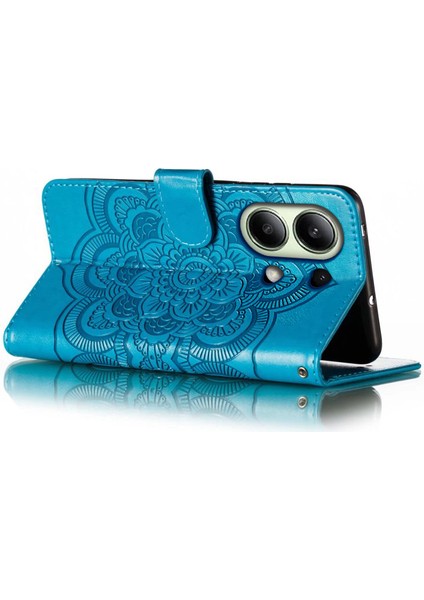 Xiaomi Redmi Note 13 4g Kılıf Pu Deri Mandala Baskılı Tasarım Cüzdan Telefon Kapağı-Mavi Için (Yurt Dışından)