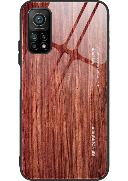 Xiaomi Redmi K30S-KIRMIZI Için Ahşap Dokulu Tpu Kenar + Temperli Cam Telefon Kılıfı (Yurt Dışından)