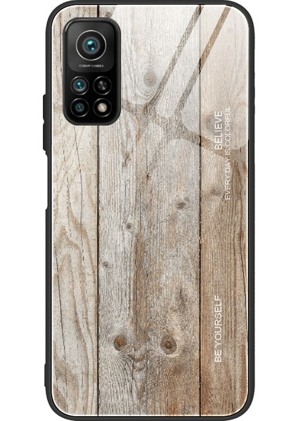 Xiaomi Redmi K30S-GRI Için Ahşap Doku Tpu Kenar + Temperli Cam Telefon Kılıfı (Yurt Dışından)