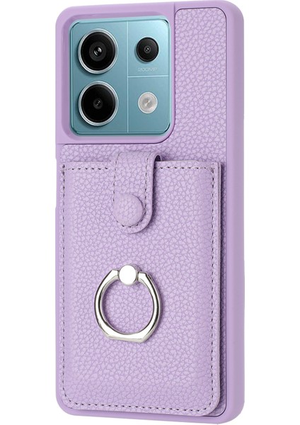 Xiaomi Poco X6 5g Kılıf Çizim Tipi Kart Yuvaları Litchi Doku Deri Arka Kapak Halkalı Kickstand-Mor (Yurt Dışından) modelleri