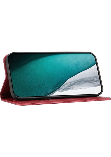 Xiaomi Redmi Için Not 9 Pro 4g/5g Tam Koruma Kapaklı Cüzdan Kılıf Eşkenar Dörtgen Desen Litchi Doku Manyetik Pu Deri Telefon Kapağı-Kırmızı (Yurt Dışından)