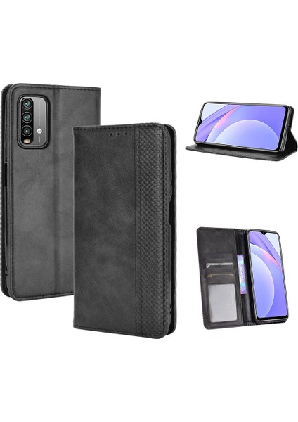 Xiaomi Redmi Note 9 Için Retro Stil Telefon Kılıfı 4g Cüzdan Standlı Manyetik Pu Deri Kapak-Siyah (Yurt Dışından)