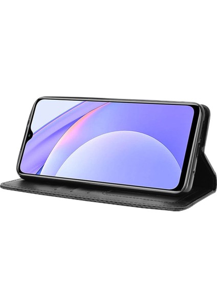 Xiaomi Redmi Note 9 Için Retro Stil Telefon Kılıfı 4g Cüzdan Standlı Manyetik Pu Deri Kapak-Siyah (Yurt Dışından)