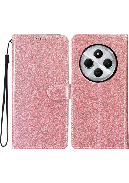 Xiaomi Redmi 14C 4g Cüzdan Kılıfı Için Glitter Çizilmez Deri Telefon Kapağı Standı-Pembe (Yurt Dışından)