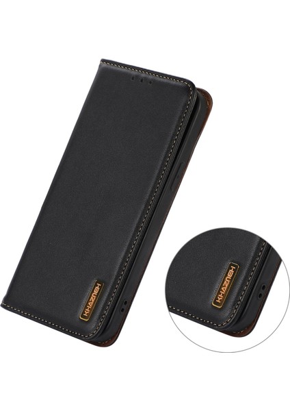 Xiaomi Poco C61 4g Cüzdan Kılıf Hakiki Inek Deri Standlı Telefon Kapağı Nappa Doku-Siyah (Yurt Dışından)