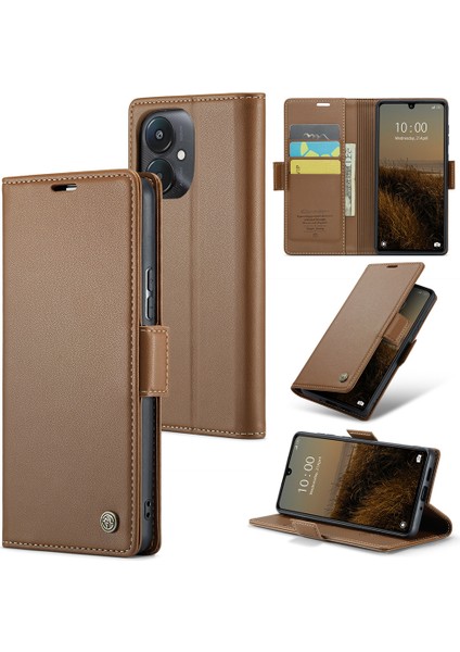 Xiaomi Redmi 13C 4g/redmi 13C 5g Kılıf Parlak Rfıd Engelleme Cüzdan Kapağı-Kahverengi (Yurt Dışından)