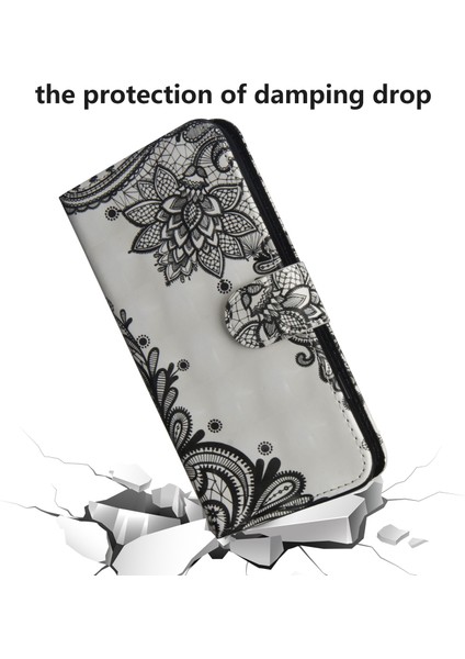 Xiaomi Redmi Note 9 Pro Için Light Spot Dekor Desenli Deri Cüzdan Kılıf - Siyah Çiçek (Yurt Dışından)
