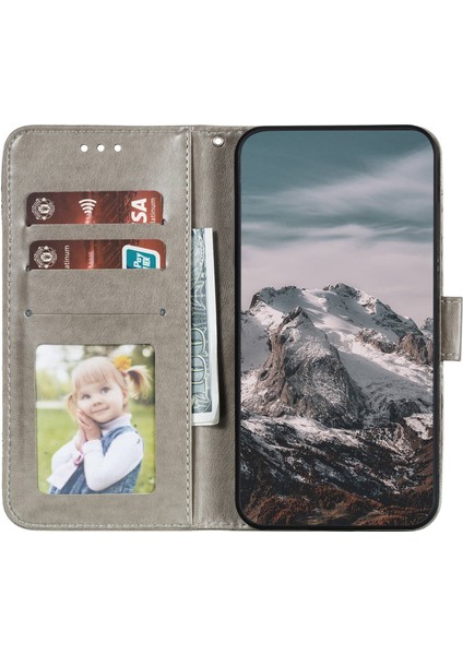 Xiaomi Redmi Note 13 4g Kılıf Pu Deri Mandala Baskılı Tasarım Cüzdan Telefon Kapağı-Gri (Yurt Dışından)