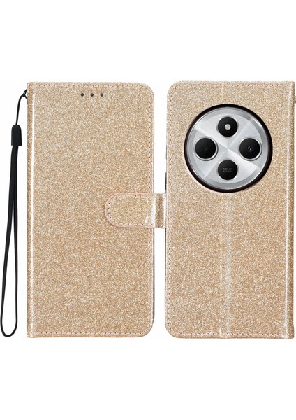 Xiaomi Redmi Için 14C 4g Cüzdan Kılıf Glitter Çizilmez Deri Telefon Kapağı Standı-Altın (Yurt Dışından)