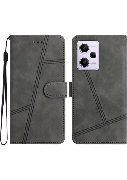 Xiaomi Redmi Note 12 Pro 5g Baskılı Çizgi Pu Deri Cilt-Dokunmatik Cüzdan Standı Telefon Kapağı-Gri (Yurt Dışından)