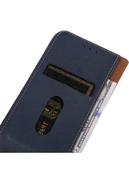 Xiaomi Poco C61 4g Cüzdan Kılıf Hakiki Inek Deri Standlı Telefon Kapağı Nappa Doku-Mavi (Yurt Dışından)