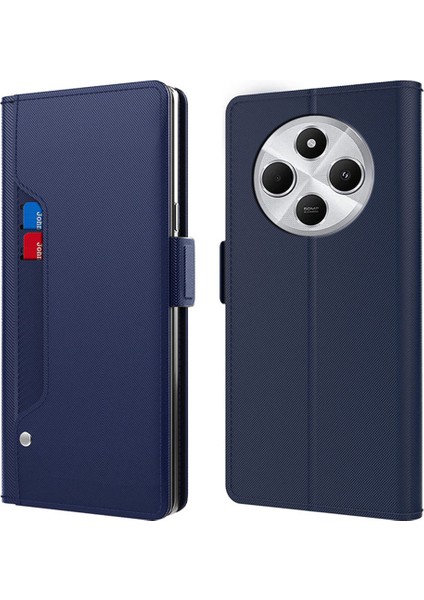 Xiaomi Poco C75 4g Kılıf Standı Pu Deri Telefon Kapak Kart Tutucu Ayna-Mavi (Yurt Dışından)