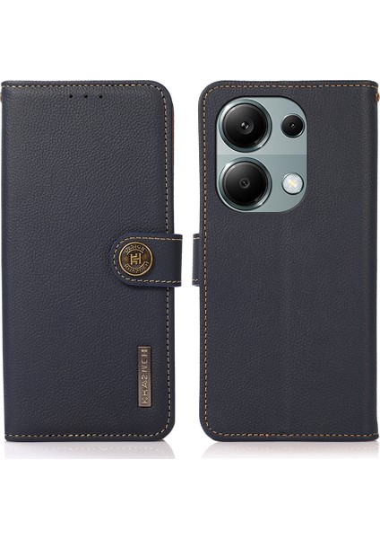 Xiaomi Redmi Note 13 Pro 4g Kılıf Hakiki Inek Derisi + Tpu Standlı Telefon Kapağı-Mavi (Yurt Dışından)