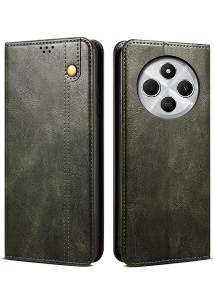 Xiaomi Redmi Için 14C 4g Kılıf Crazy Horse Doku Mumlu Deri Cüzdan Standlı Telefon Kapağı-Yeşil (Yurt Dışından)