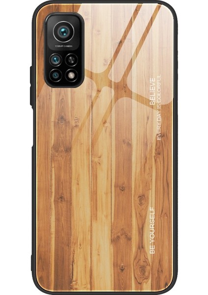 Ahşap Doku Tpu Kenar + Temperli Cam Telefon Kılıfı Için Xiaomi Redmi K30S-AÇIK Kahverengi (Yurt Dışından)